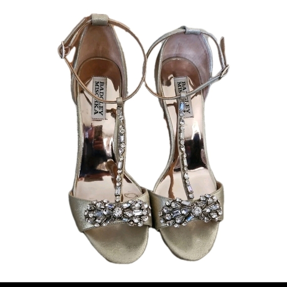 Badgley Mischka Womens Gold Pascale T Strap Rhinestone Heel 7.5 - Picture 2 of 15